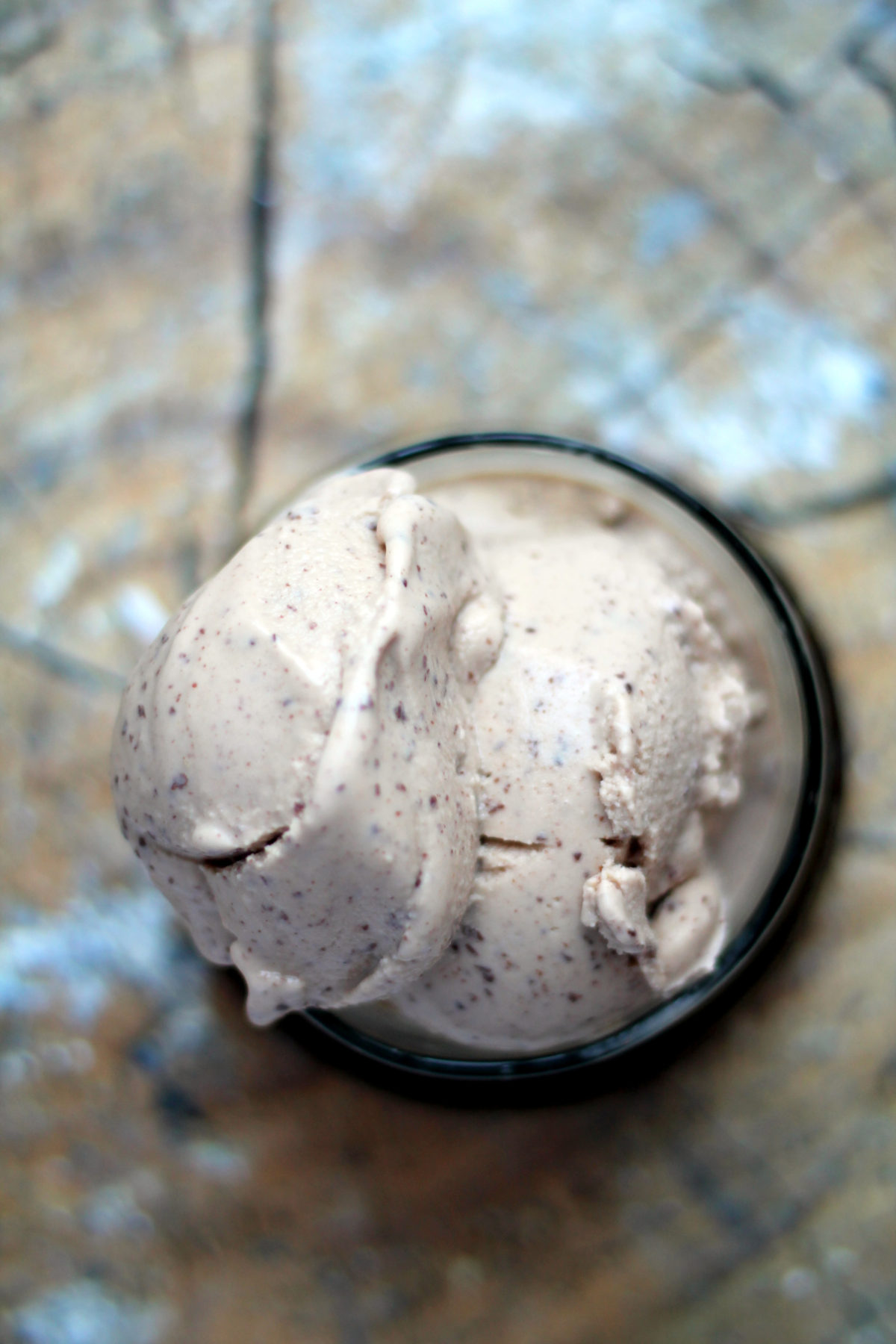 Easy to make peanut butter frozen yogurt with flecks of dark chocolate.