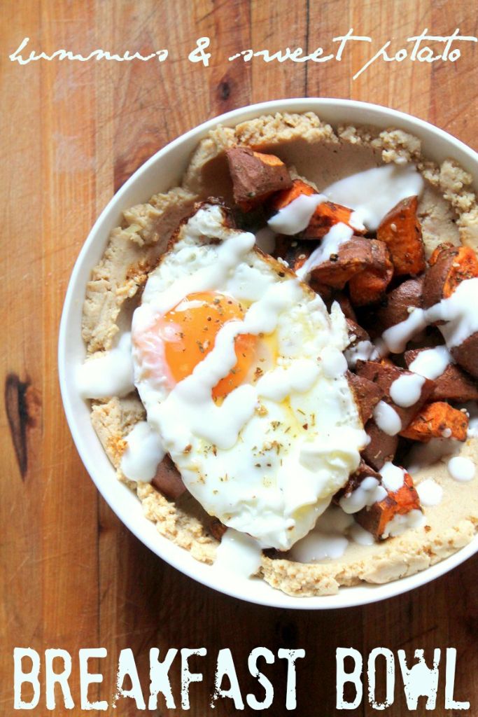 Hummus & sweet potato breakfast bowl. A vegetarian breakfast full of carbs and protein to start the day off right!