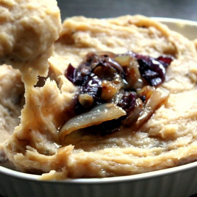 Gruyere and Caramelized Onion Mashed Potatoes Happy Veggie Kitchen