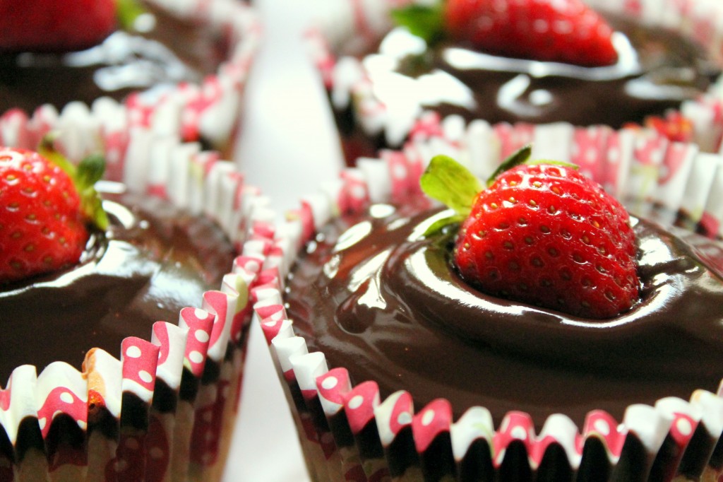 strawberry cupcakes with coconut chocolate ganache