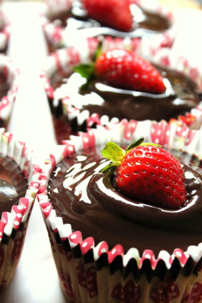 strawberry cupcakes with coconut chocolate ganache