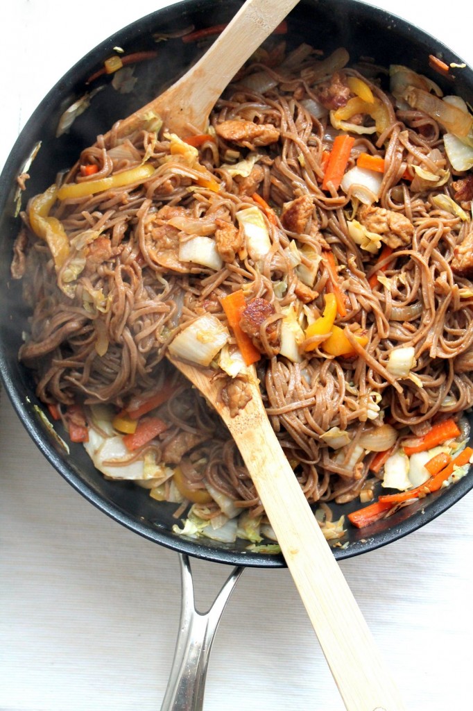 Fabulous healthy vegetarian weeknight dinner, with veggies and quick homemade seitan 