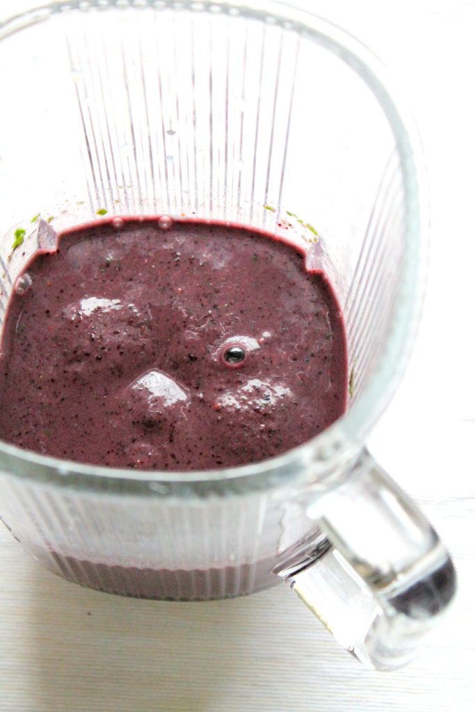 Nervous about green smoothies? Want to fool your kids into eating more greens? This spinach-packed smoothie is deceptively purple thanks to all the blueberries.