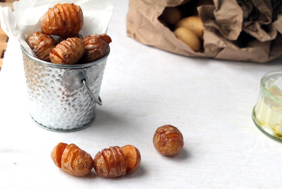 Turn your baby potatoes into mini hasselback fries! These are soft in the middle with lots of crispy bits on the outside. These are such a fun appetizer that everyone will enjoy! Deep fry or roast them - the choice is yours!