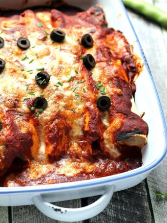 These fresh summer enchiladas are packed with green vegetables and melty goats cheese. Veggie enchiladas with a twist!