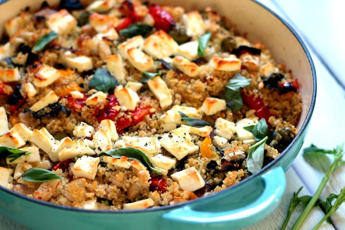 Roasted Vegetable & Feta Cheese Quinoa Bake | Happy Veggie Kitchen