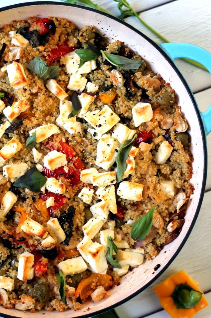 An array of Mediterranean flavors and feta cheese are baked into this quinoa casserole. It's an easy to make vegetarian dinner and works as a main dish or a side. 