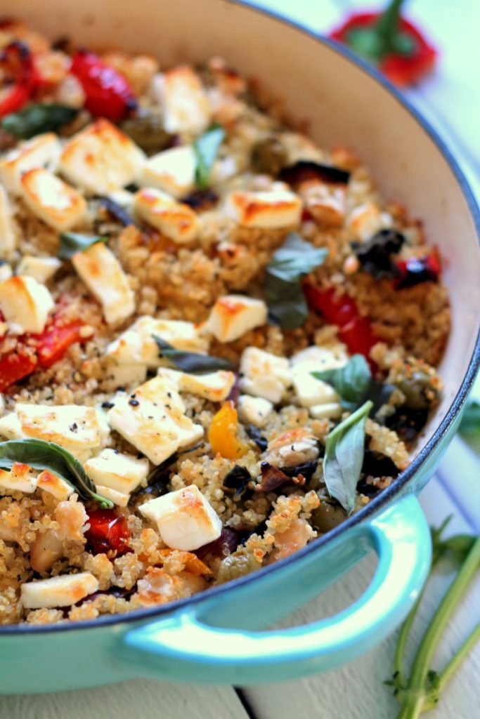 An array of Mediterranean flavors and feta cheese are baked into this quinoa casserole. It's an easy to make vegetarian dinner and works as a main dish or a side. 