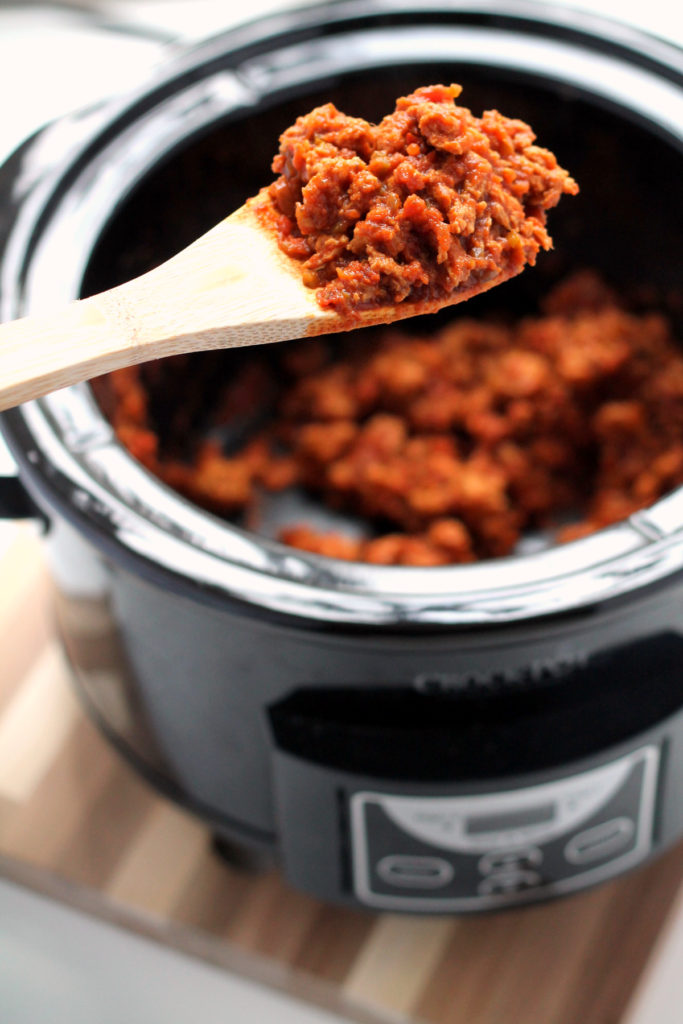 It's so easy to make this vegan salsa seitan in the slow cooker. The seitan does not need to be pre-made, just put the dough in with the salsa and let the crockpot work it's magic. Make a big batch and feast on vegan tacos, enchiladas and burritos all week!