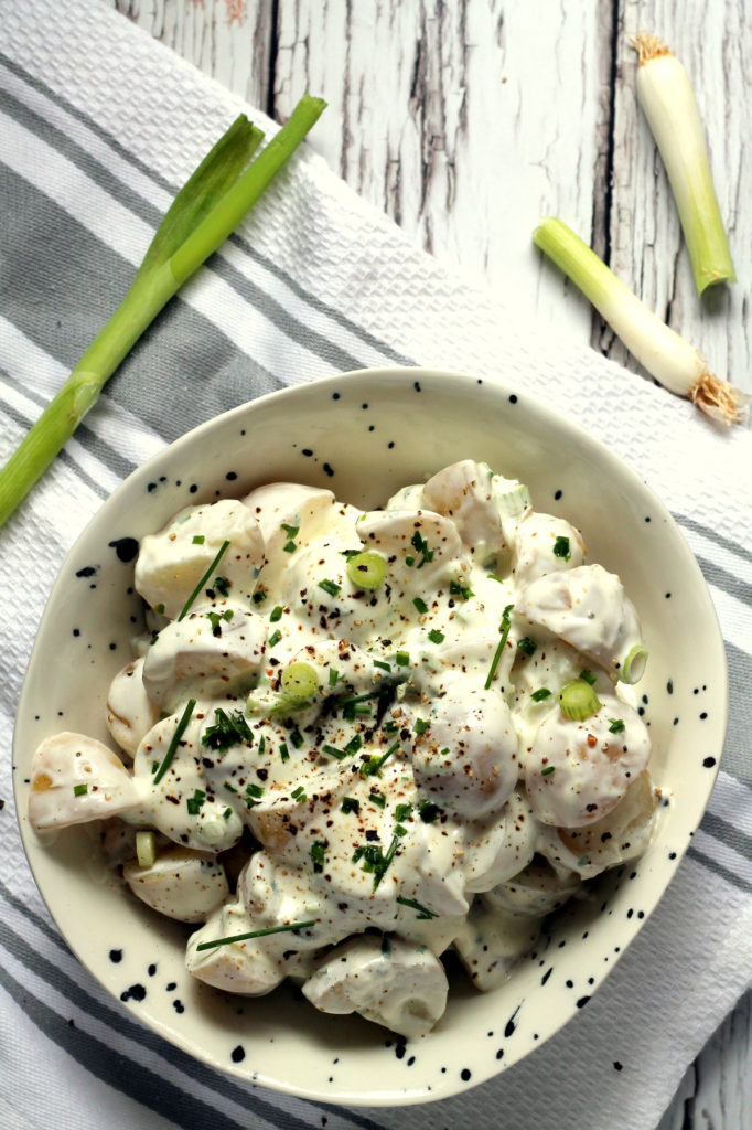 This healthy greek yogurt potato salad is such a hit at BBQs! It's easy to make and the silky greek yogurt sauce packs a real punch while being a lighter alternative to mayo. I also love to serve this still warm.