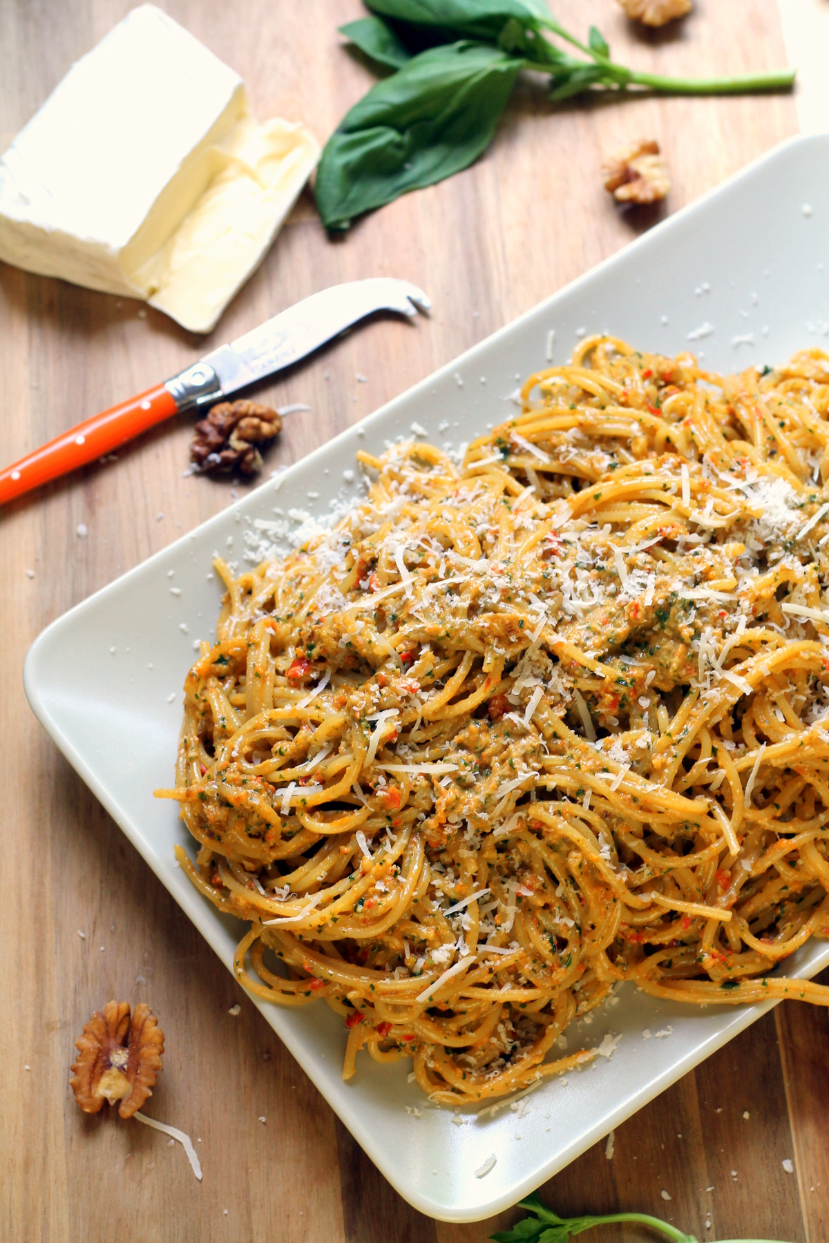 Brie & Red Pepper Pesto Pasta Happy Veggie Kitchen