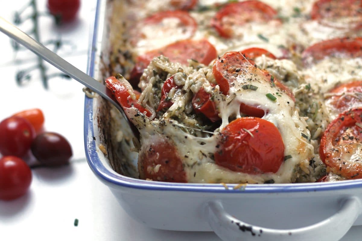 Caprese Spinach Rice Casserole