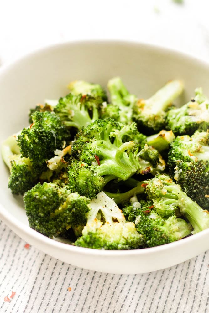 Air fried broccoli, closer up