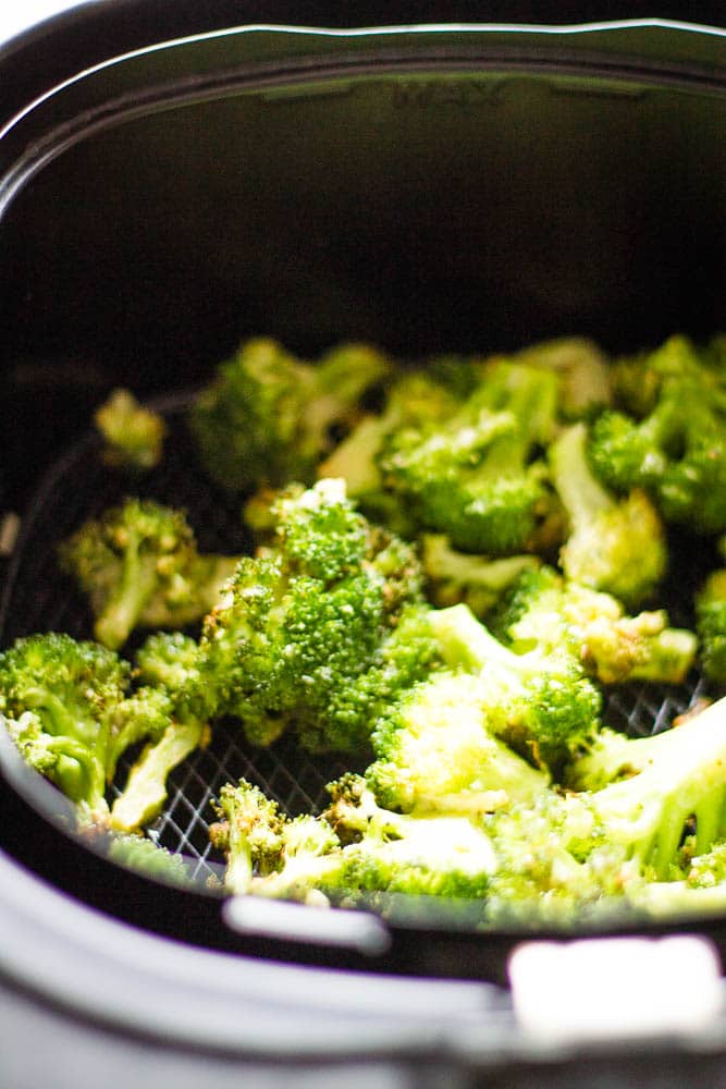 Broccoli in the air fryer after being cooked