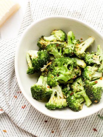 Air fried broccoli in a bowl
