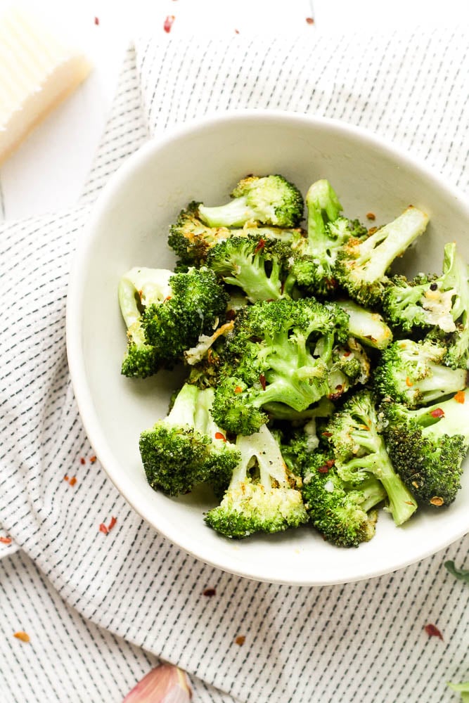 Air fried broccoli in a bowl