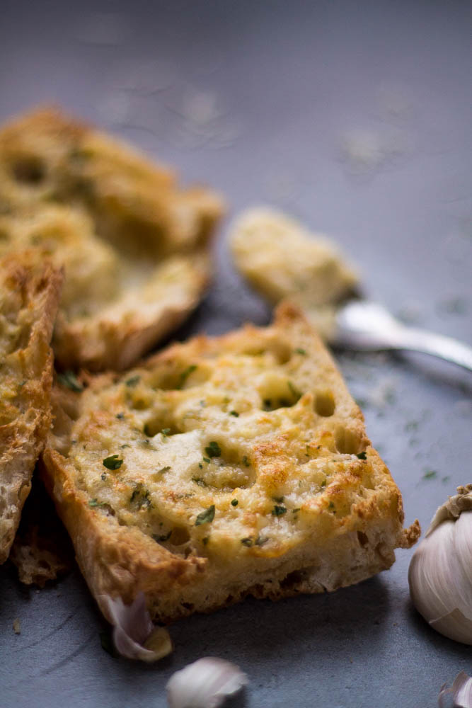 Closer view of air fryer garlic bread