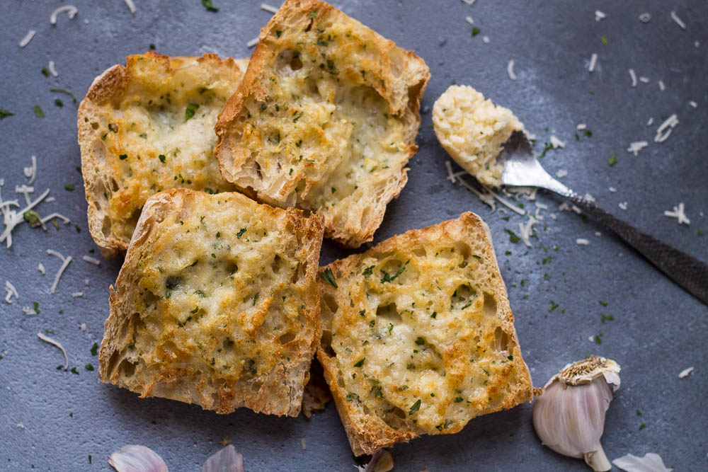 Four slices of garlic bread made in the air fryer