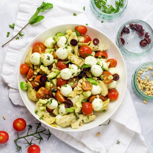 Minty Mediterranean Bocconcini Salad Happy Veggie Kitchen