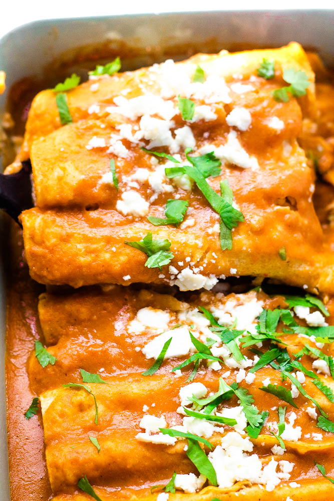 Cheese & Caramelized Onion Enchiladas - Happy Veggie Kitchen