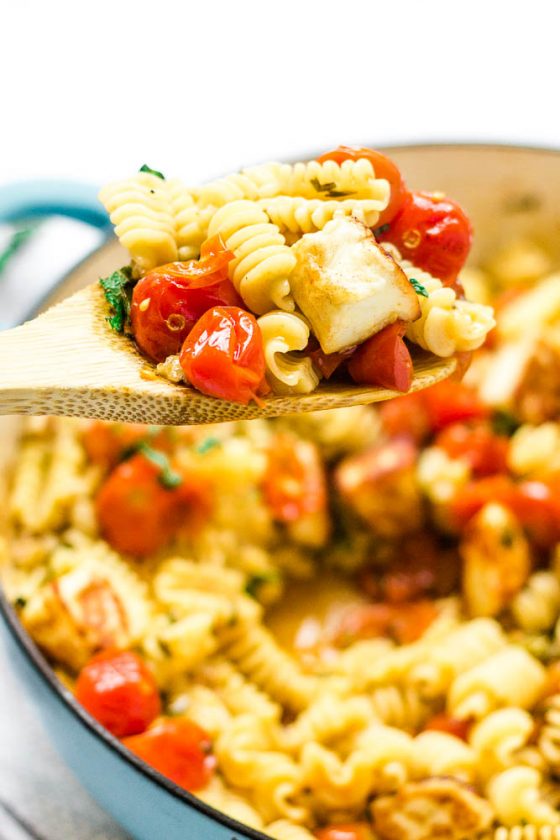 Halloumi Pasta with Cherry Tomatoes & Mint Happy Veggie Kitchen