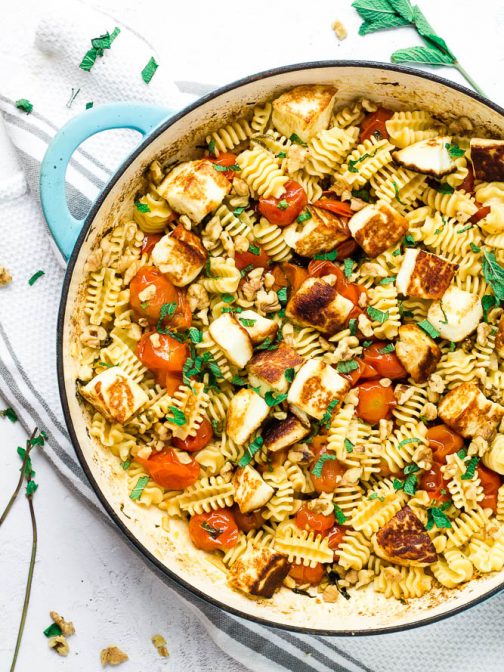 Halloumi Pesto Pasta Happy Veggie Kitchen
