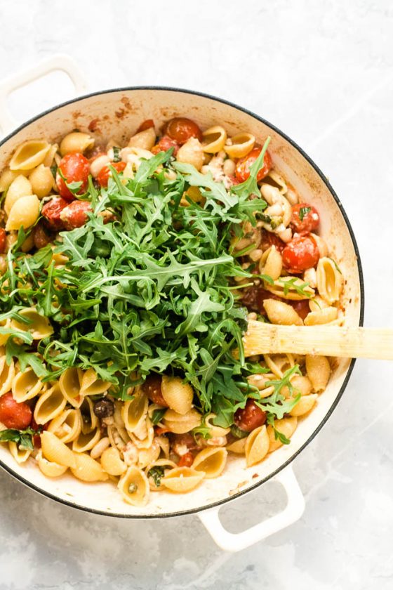 Mediterranean Pasta with White Beans, Feta & Rocket Happy Veggie Kitchen