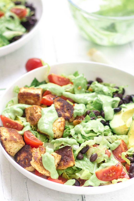 Fried Halloumi & Black Bean Salad Happy Veggie Kitchen