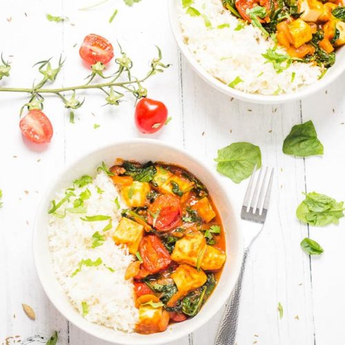 Spinach & Paneer Curry with Cherry Tomatoes Happy Veggie Kitchen