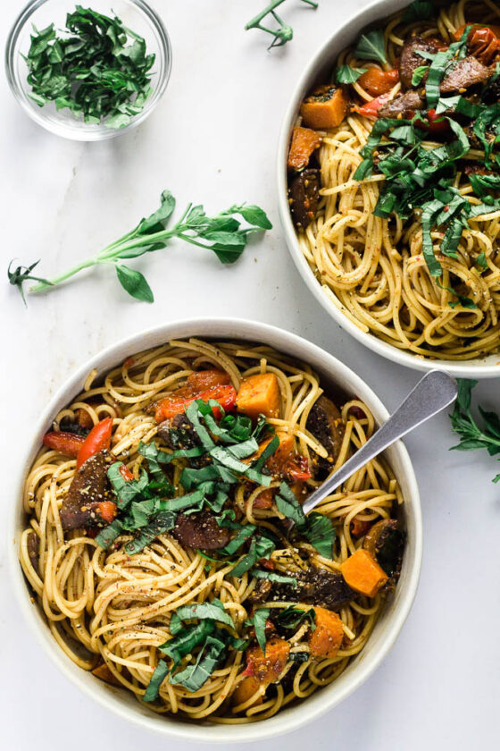 Roasted Vegetable & Truffle Oil Pasta (Vegan) Happy Veggie Kitchen