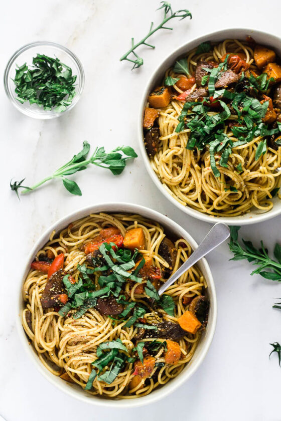 Roasted Vegetable & Truffle Oil Pasta (Vegan) Happy Veggie Kitchen