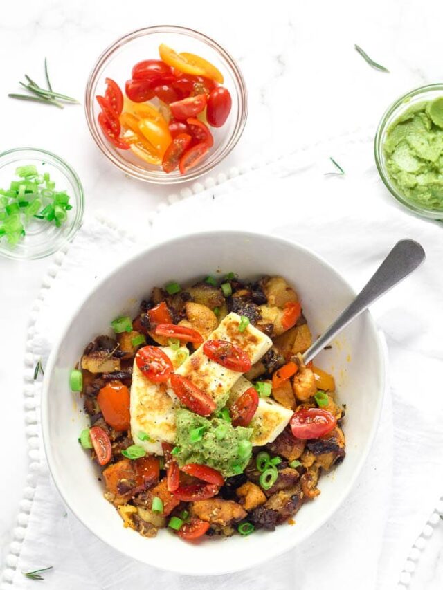 Roasted Halloumi, Broccoli & Smashed Potatoes Happy Veggie Kitchen