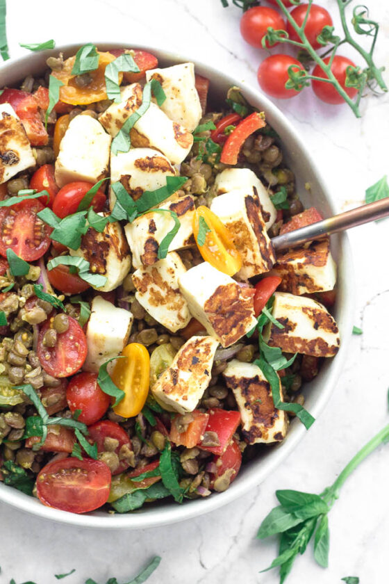 Herby Halloumi Lentil Salad Happy Veggie Kitchen