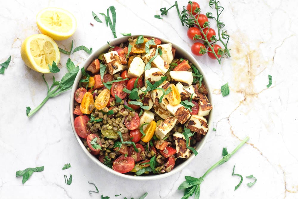 Herby Halloumi Lentil Salad Happy Veggie Kitchen