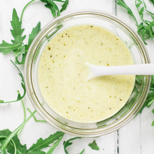 Simple Creamy Pesto Salad Dressing Happy Veggie Kitchen