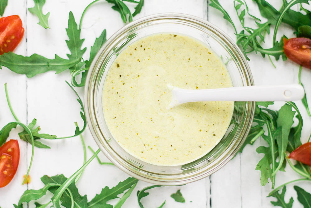 Simple Creamy Pesto Salad Dressing Happy Veggie Kitchen