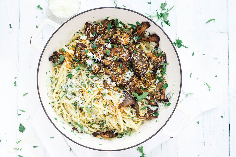 Oyster Mushroom & Blue Cheese Pasta Happy Veggie Kitchen