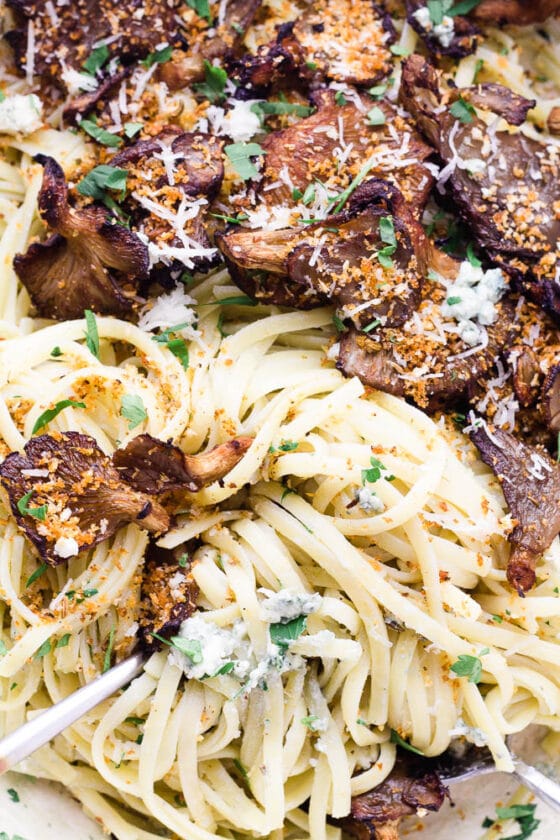 Oyster Mushroom & Blue Cheese Pasta Happy Veggie Kitchen