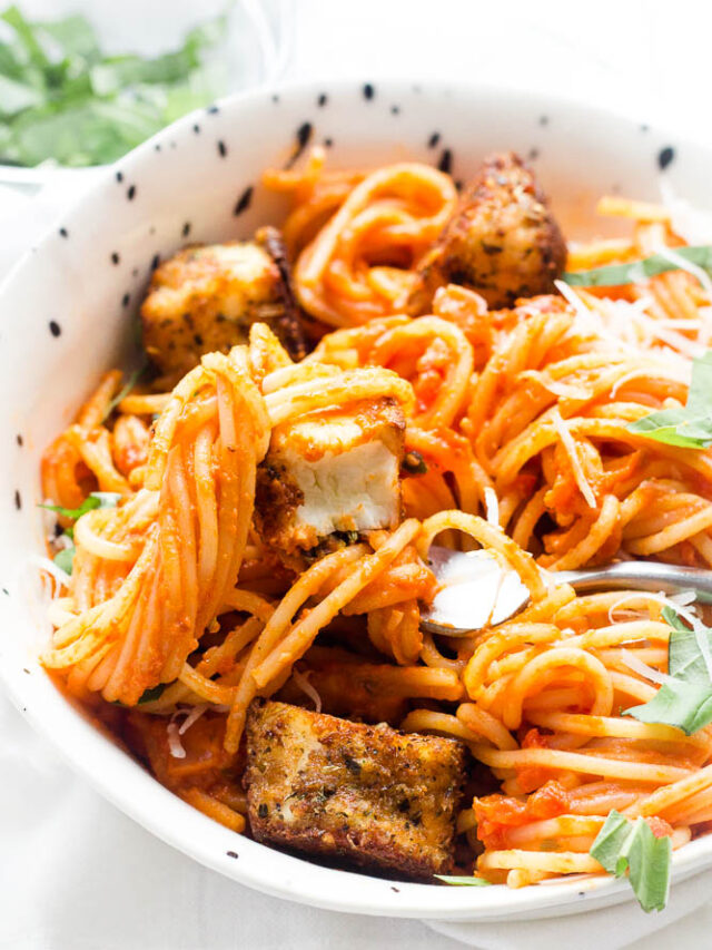 Creamy Halloumi Pasta Bake with Cherry Tomatoes Happy Veggie Kitchen