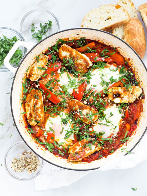 Creamy Halloumi Pasta Bake with Cherry Tomatoes Happy Veggie Kitchen
