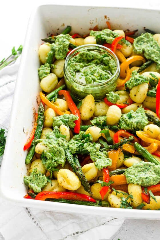 Gnocchi Tray Bake with Avocado Pesto Happy Veggie Kitchen