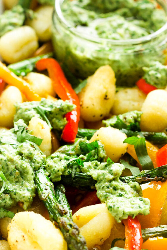 Gnocchi Tray Bake with Avocado Pesto Happy Veggie Kitchen