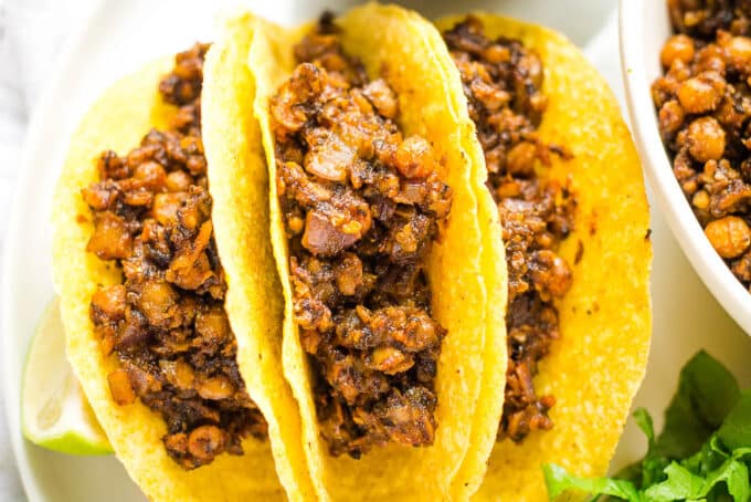 Close up of vegan tacos before toppings added