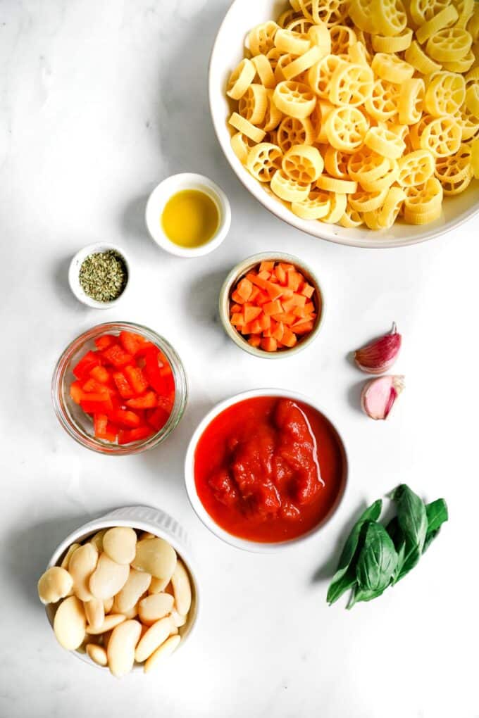 Baby pasta sauce ingredients in bowls