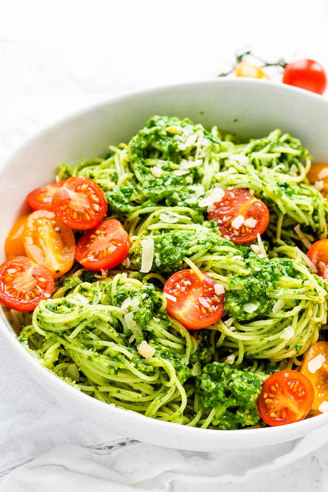 Angel Hair Pesto Pasta - Happy Veggie Kitchen Angel Hair Pesto Pasta - Happy Veggie Kitchen