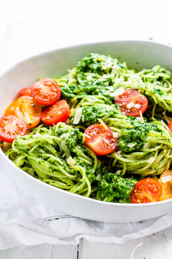 Angel Hair Pesto Pasta Happy Veggie Kitchen