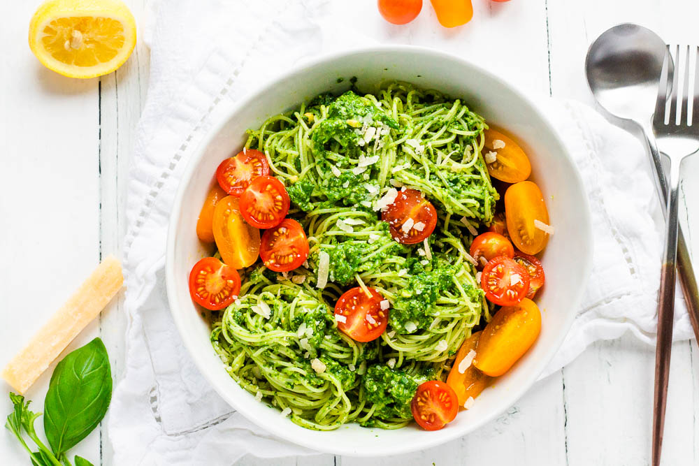 Angel Hair Pesto Pasta Happy Veggie Kitchen