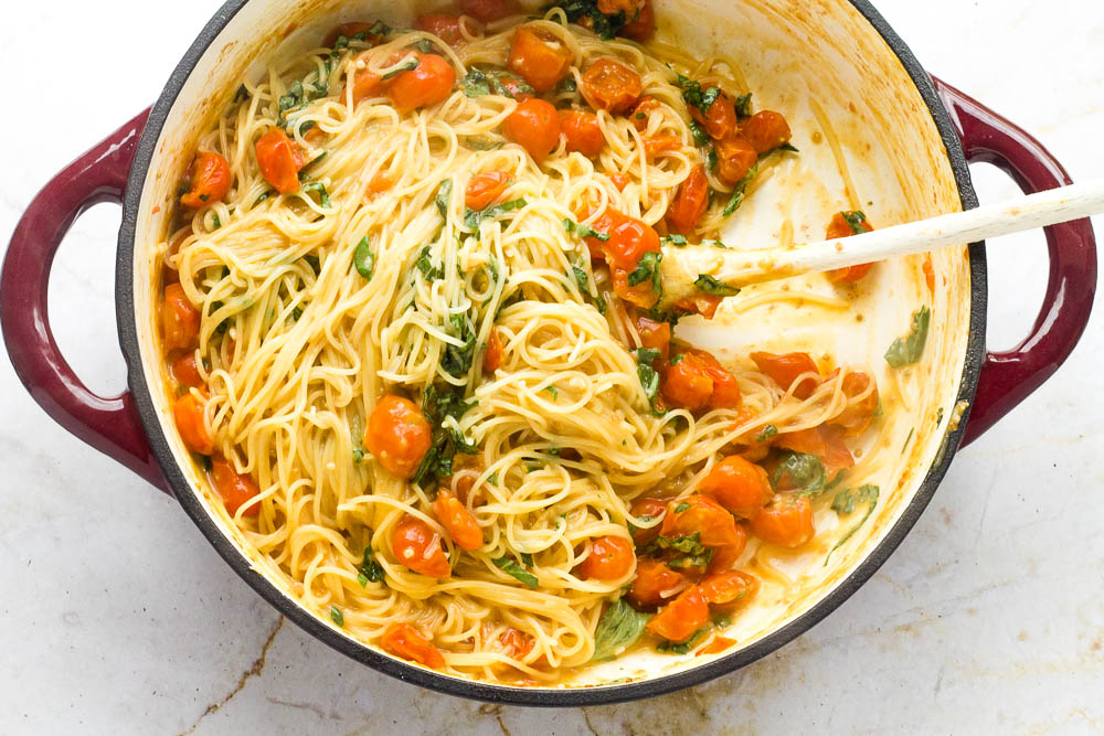 One pot angel hair pomodoro happy veggie kitchen