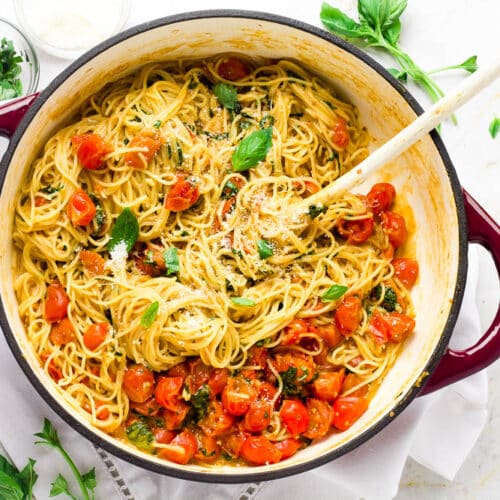 One Pot Angel Hair Pomodoro - Happy Veggie Kitchen