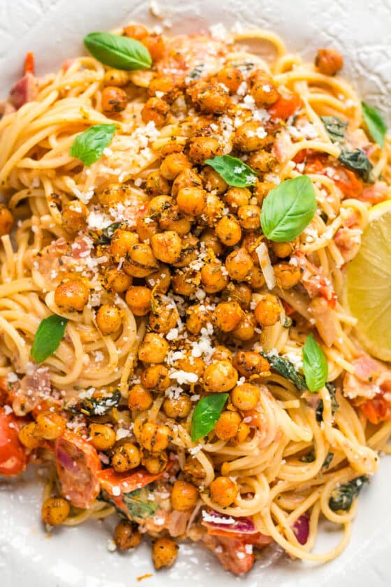 Spaghetti with Crispy Chickpeas Happy Veggie Kitchen